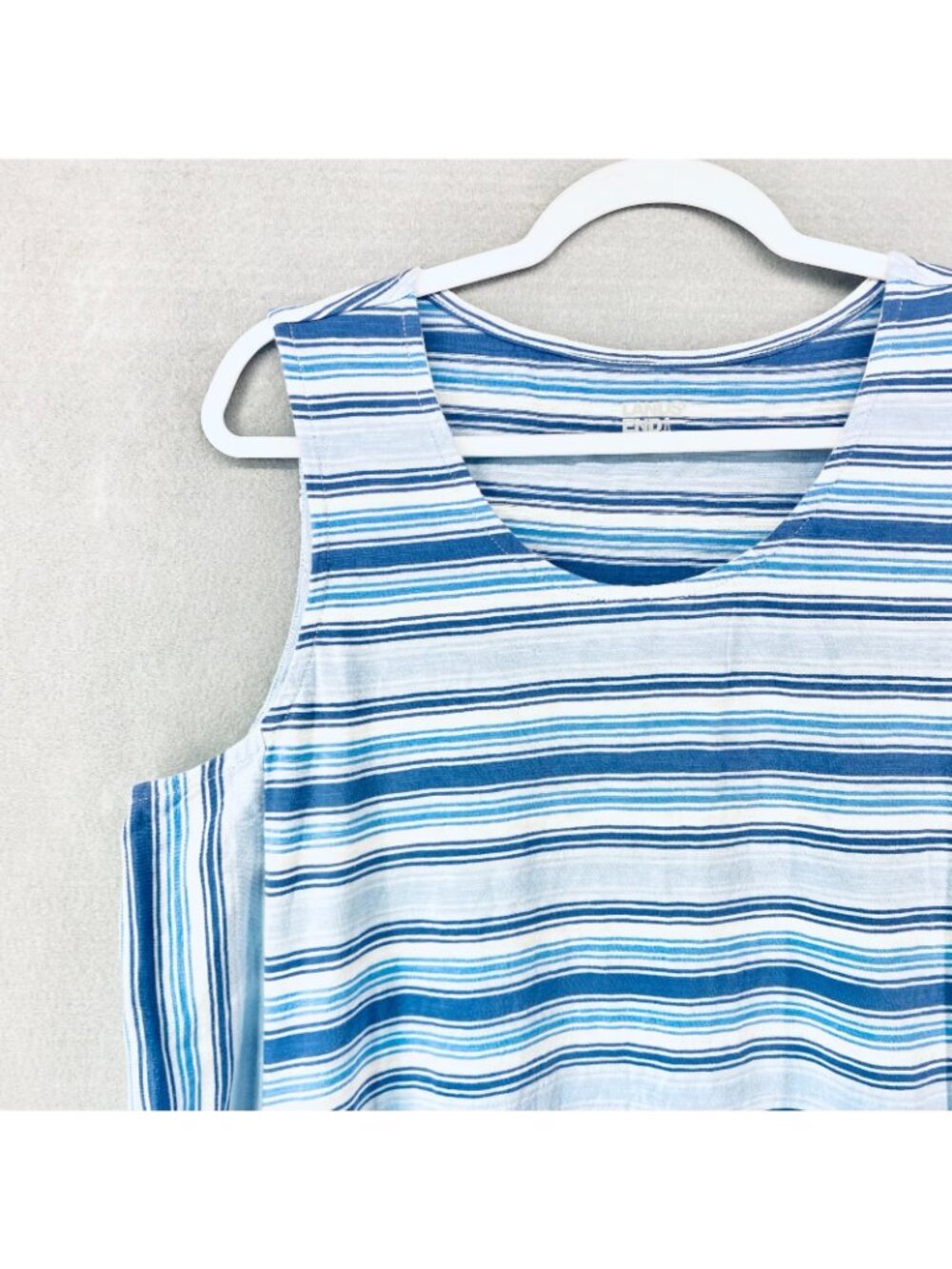 Lands End Tank Dress Womens Large Blue Cotton Stripe Popover Mini Beach Preppy - Picture 5 of 16